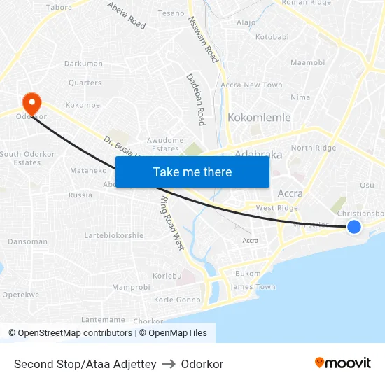 Second Stop/Ataa Adjettey to Odorkor map