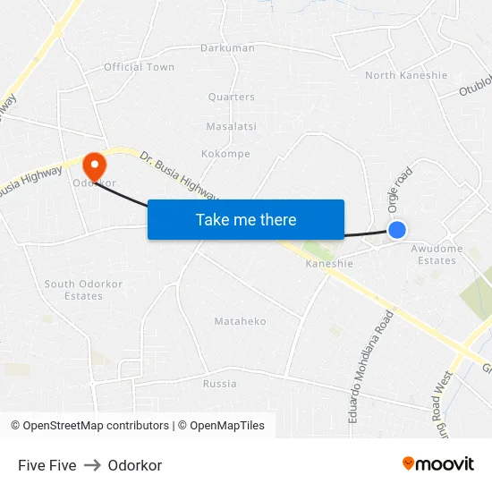 Five Five to Odorkor map