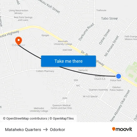 Mataheko Quarters to Odorkor map