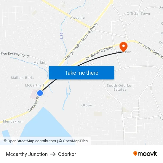 Mccarthy Junction to Odorkor map