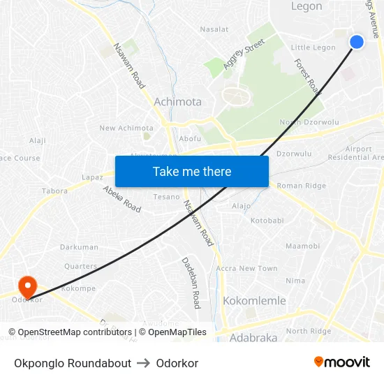 Okponglo Roundabout to Odorkor map