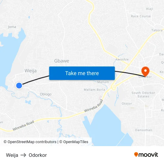 Weija to Odorkor map