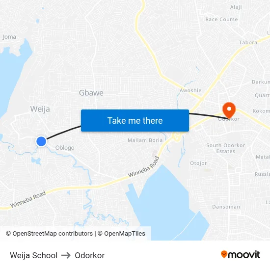 Weija School to Odorkor map