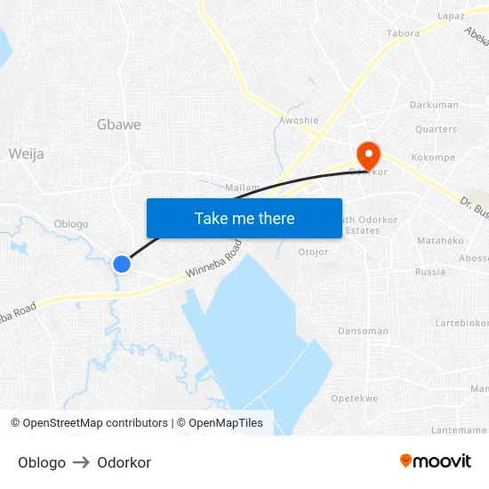 Oblogo to Odorkor map
