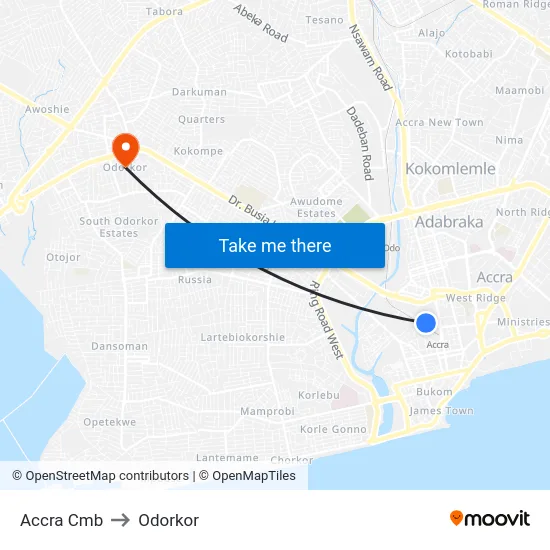 Accra Cmb to Odorkor map