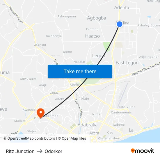 Ritz Junction to Odorkor map