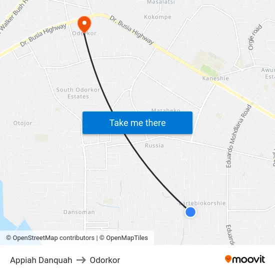 Appiah Danquah to Odorkor map