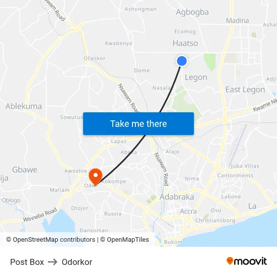 Post Box to Odorkor map