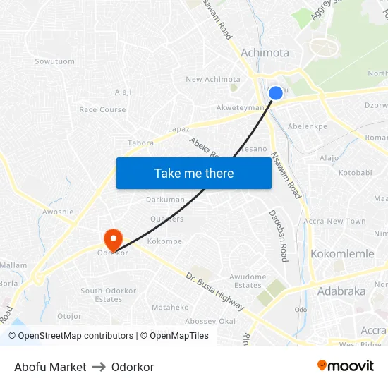 Abofu Market to Odorkor map