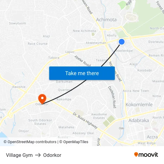 Village Gym to Odorkor map