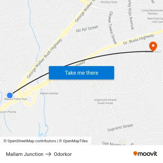 Mallam Junction to Odorkor map