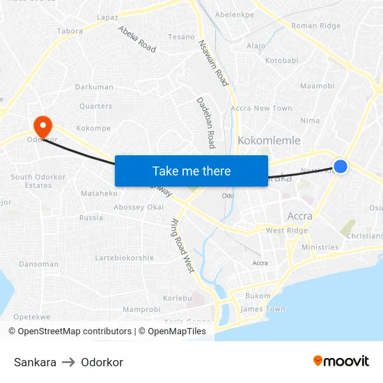 Sankara to Odorkor map