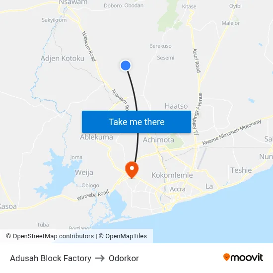 Adusah Block Factory to Odorkor map