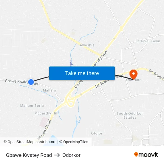Gbawe Kwatey Road to Odorkor map