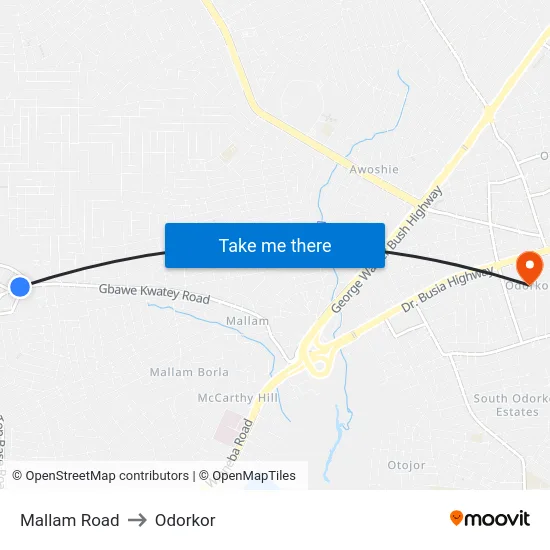 Mallam Road to Odorkor map