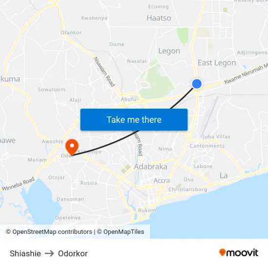 Shiashie to Odorkor map