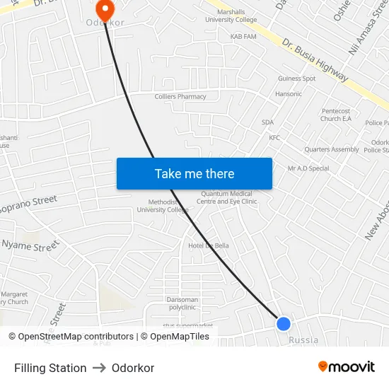 Filling Station to Odorkor map