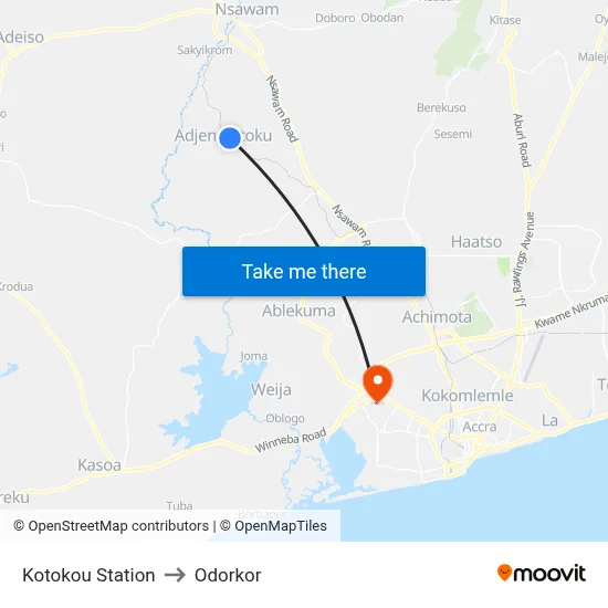 Kotokou Station to Odorkor map