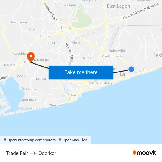 Trade Fair to Odorkor map