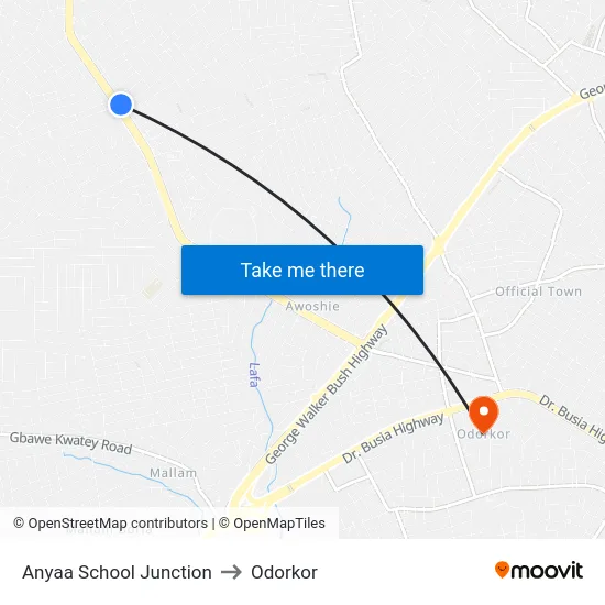Anyaa School Junction to Odorkor map