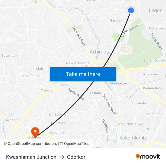 Kwashieman Junction to Odorkor map