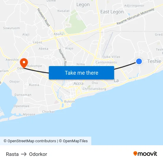 Rasta to Odorkor map