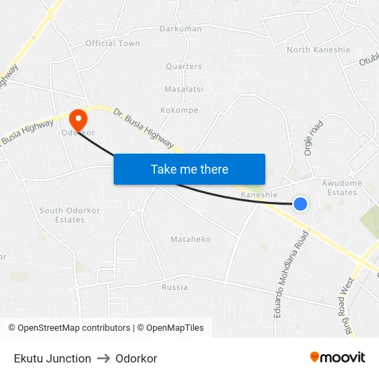 Ekutu Junction to Odorkor map