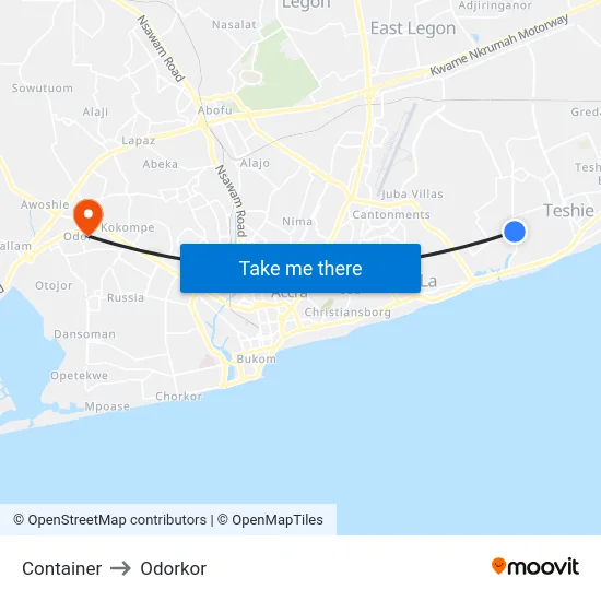 Container to Odorkor map