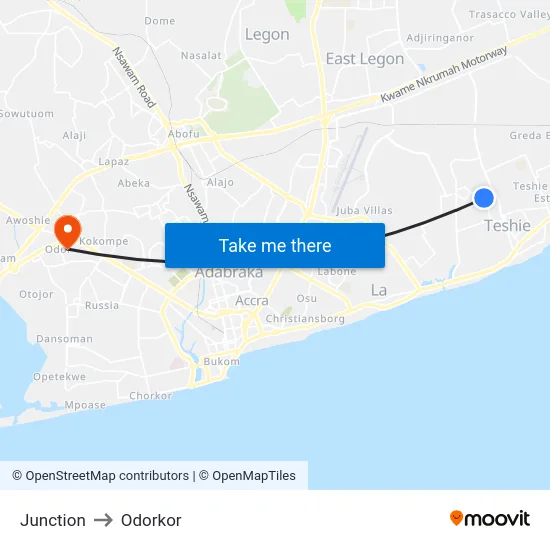 Junction to Odorkor map