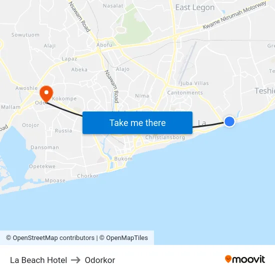 La Beach Hotel to Odorkor map