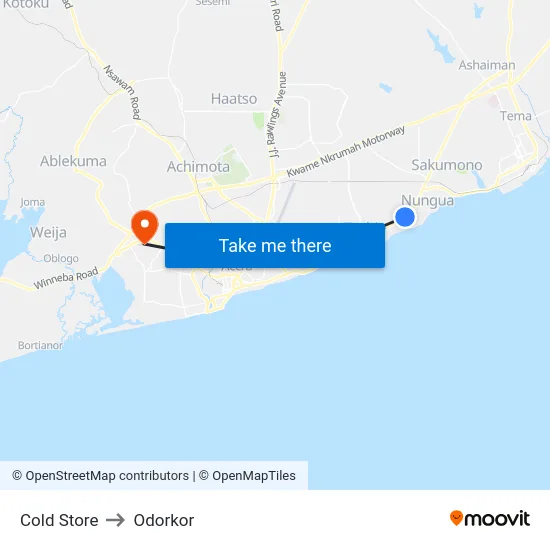 Cold Store to Odorkor map