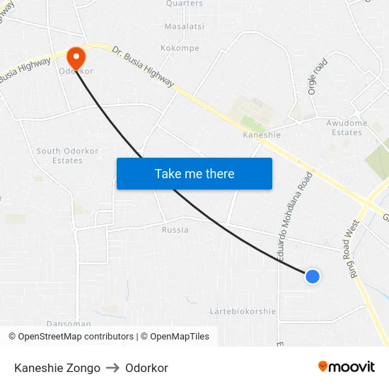 Kaneshie Zongo to Odorkor map