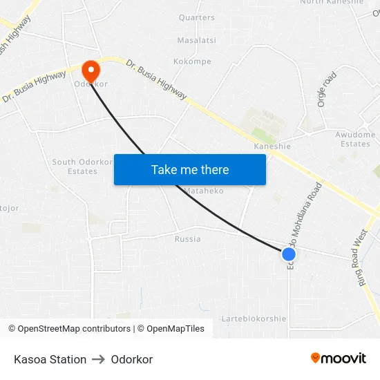 Kasoa Station to Odorkor map