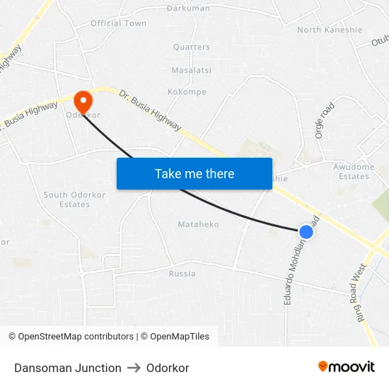 Dansoman Junction to Odorkor map