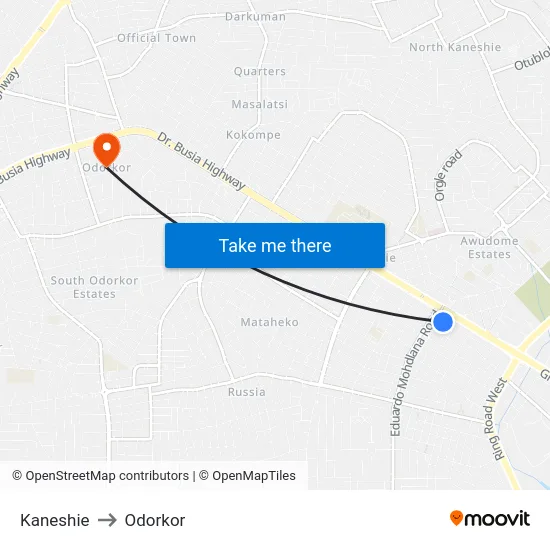 Kaneshie to Odorkor map