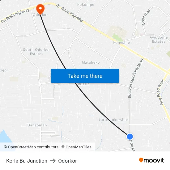Korle Bu Junction to Odorkor map