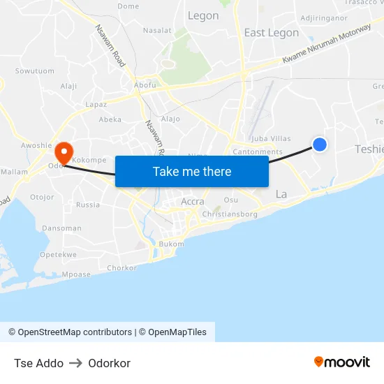 Tse Addo to Odorkor map