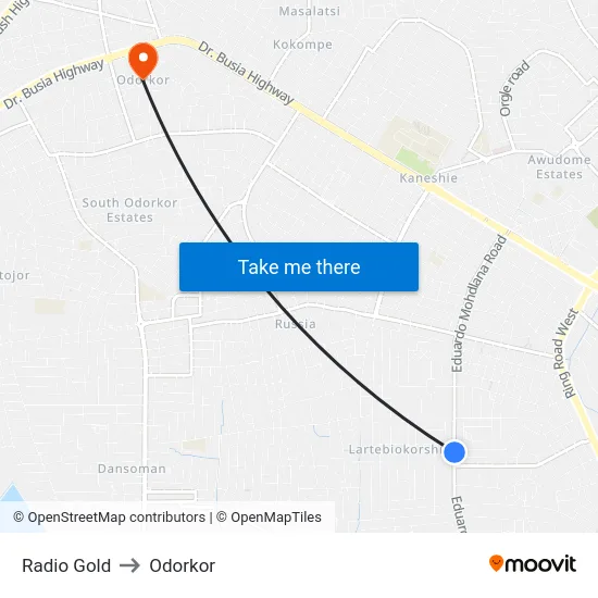 Radio Gold to Odorkor map