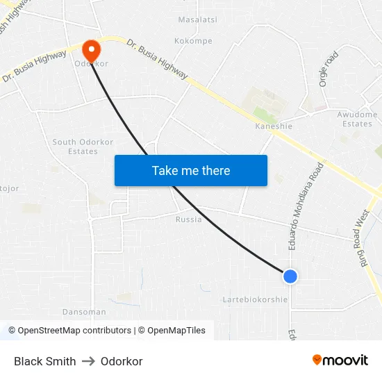 Black Smith to Odorkor map