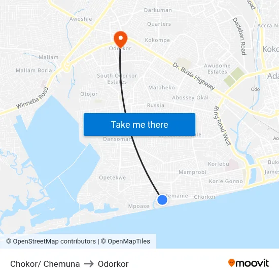 Chokor/ Chemuna to Odorkor map