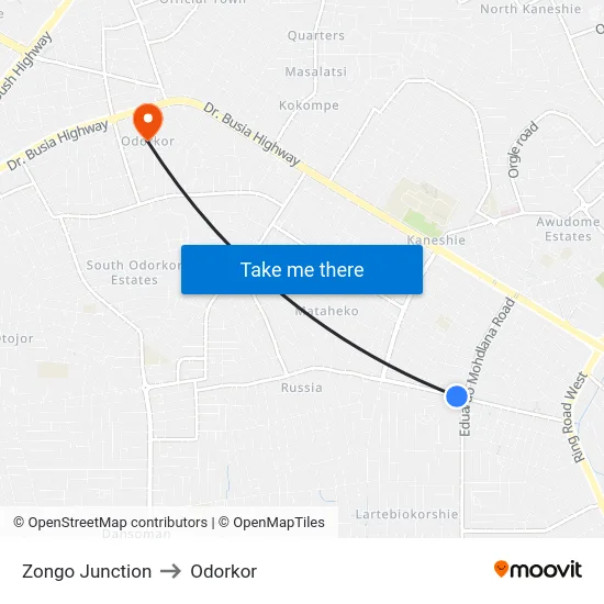 Zongo Junction to Odorkor map