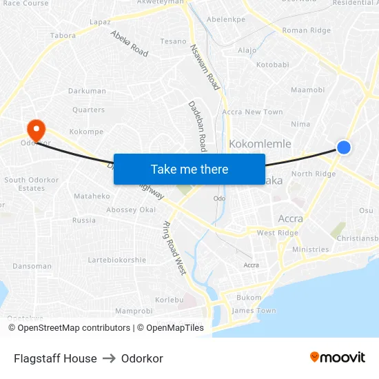 Flagstaff House to Odorkor map