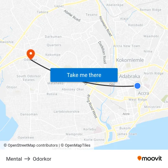 Mental to Odorkor map