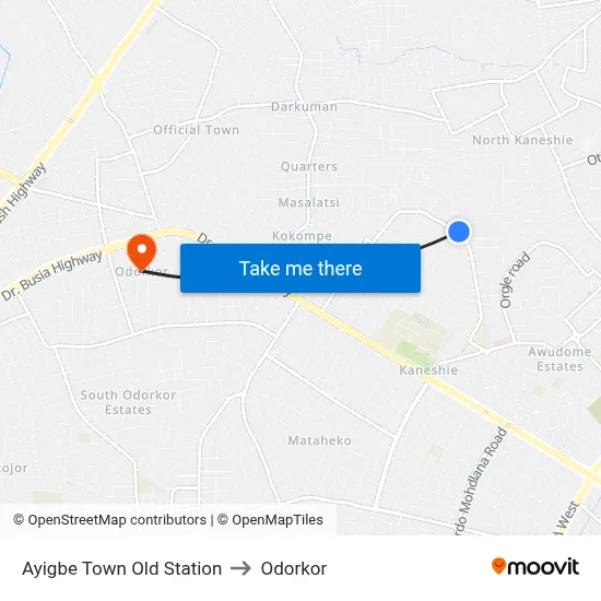 Ayigbe Town Old Station to Odorkor map