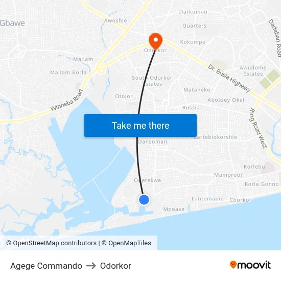 Agege Commando to Odorkor map
