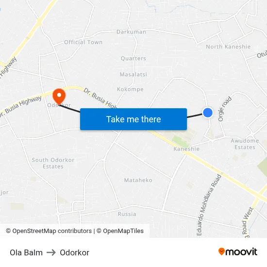 Ola Balm to Odorkor map