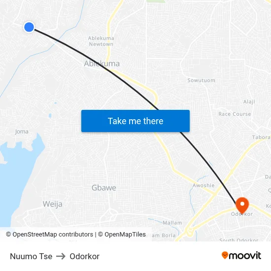 Nuumo Tse to Odorkor map