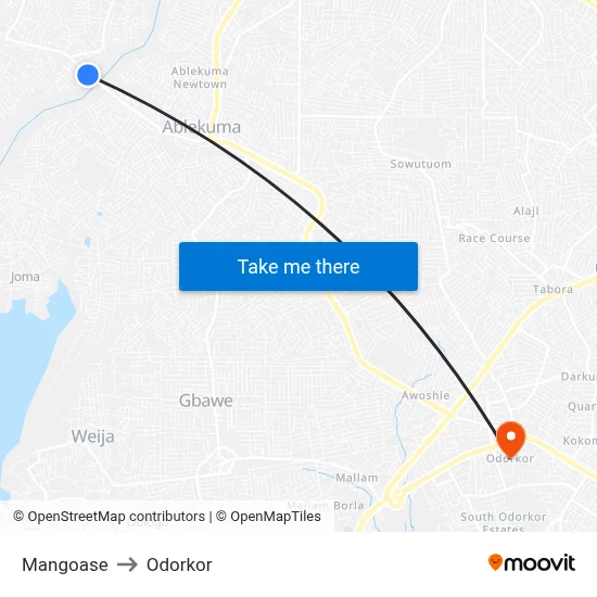 Mangoase to Odorkor map