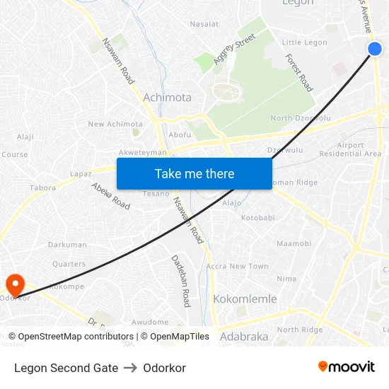 Legon Second Gate to Odorkor map