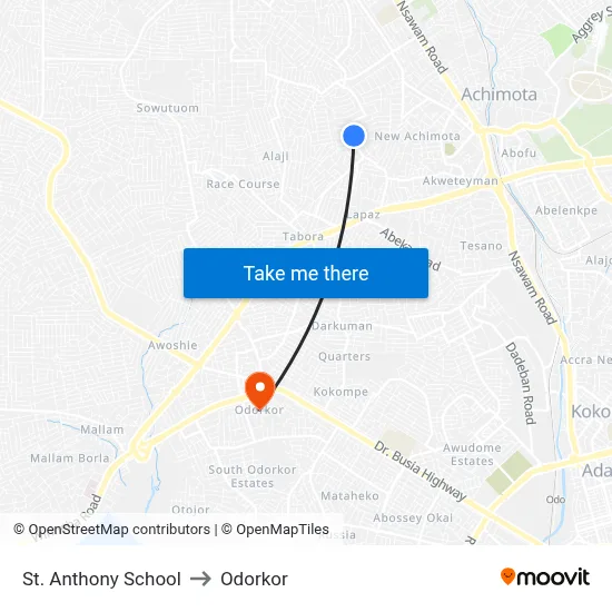 St. Anthony School to Odorkor map